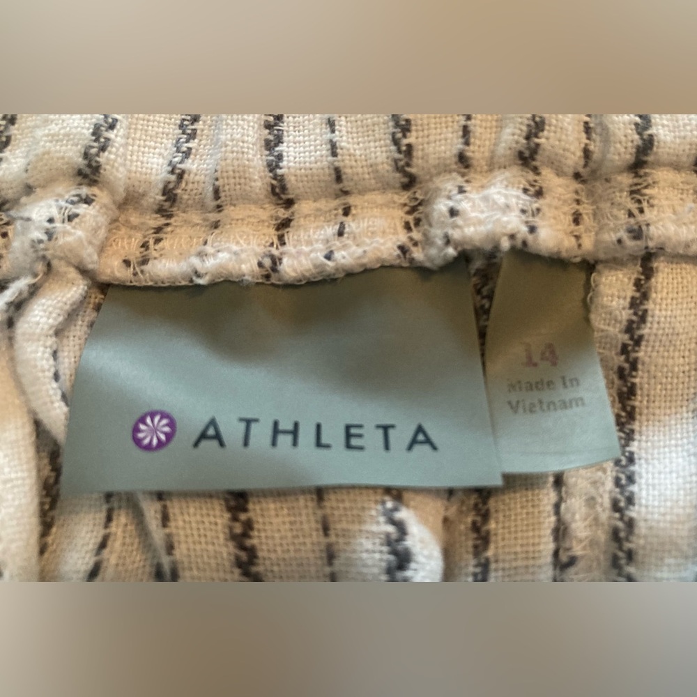 Athleta 100% Linen Herringbone Striped Pants. Size 14. - Picture 5 of 14